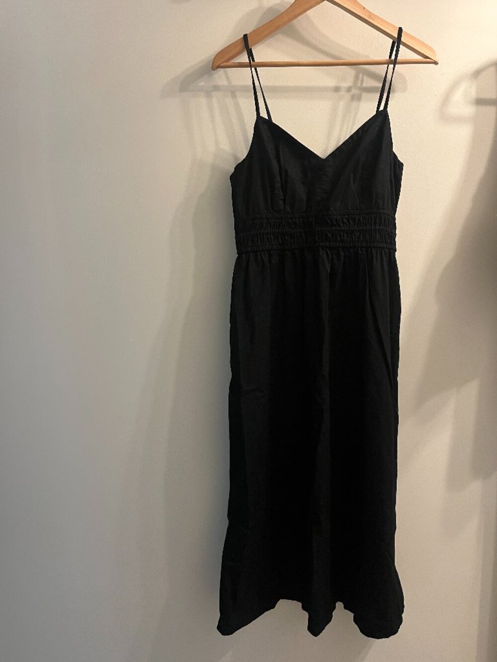 Old Navy Spaghetti Strap Midi Cotton Dress - Black with Gathered Waist